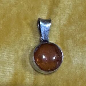Sterling Silver Round Gemstone Pendant – Reversible Amber & Larimar Design